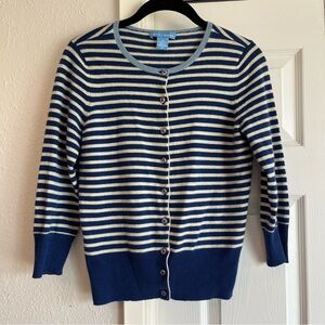 EUC WHITE+WARREN 100% Cashmere Nautical Stripe 3/4 Sleeve Cardigan Sweater